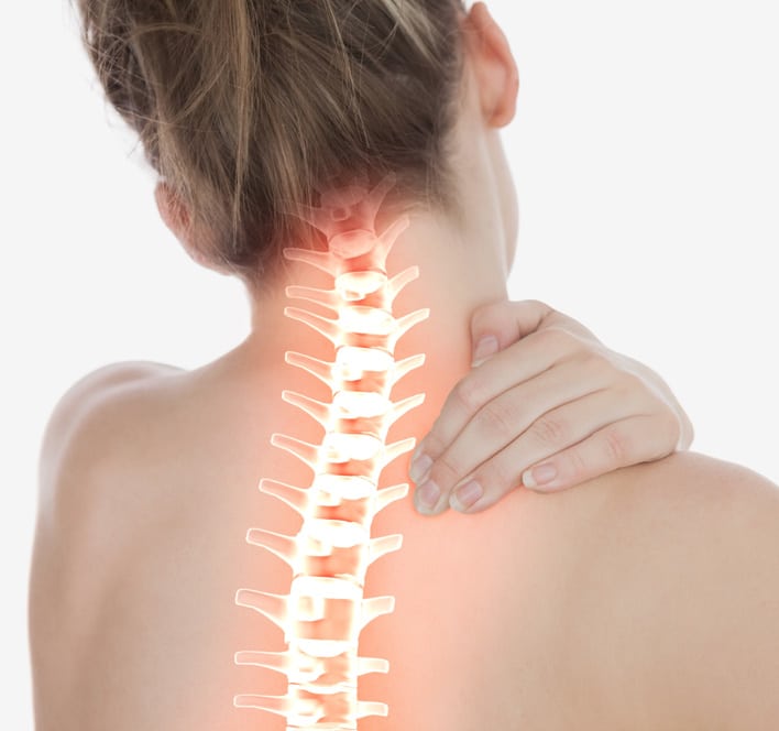 spine of woman with neck pain