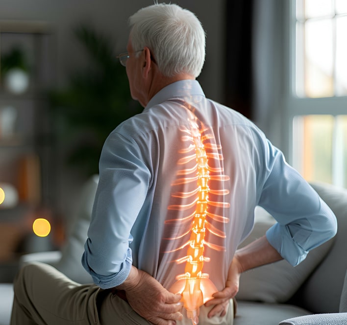 spine of senior man with back pain